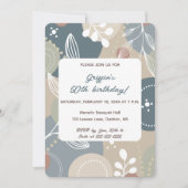 編集可能抽象芸術ブルーとベージュの離れ誕生日 招待状 (正面)