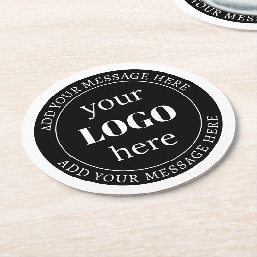 編集可能文字とロゴまたはその他のデザイン ラウンドペーパーコースター (アングル)