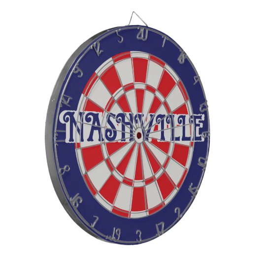 (編集可能文字)ナッシュビルTNホワイトレッド海軍ブルー ダーツボード (正面左)