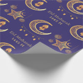 編集可能文字Eid Al-Fitrムバラクダークブルー ラッピングペーパー (角)