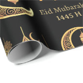 編集可能文字Eid Al-Fitrムバラクブラックイスラム ラッピングペーパー (ロールコーナー)