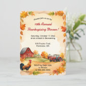 編集可能秋ファームロースタートラクターサンクスギビング 招待状 (スタンド正面)