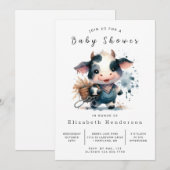 編集可能素朴おもしろいカウベビーシャワー 招待状 (正面/裏面)