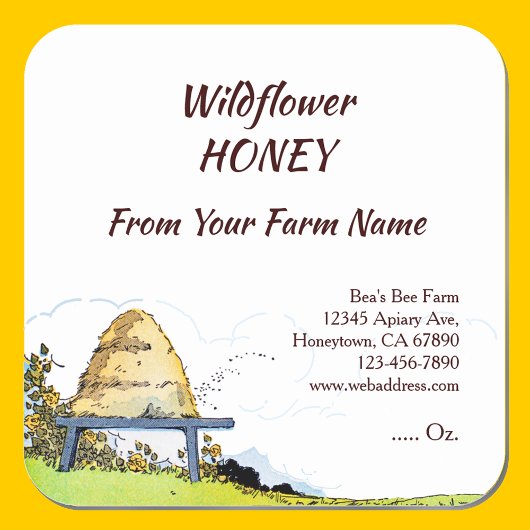 編集可能素朴な蜂の巣箱と雲1.5インチ スクエアシール