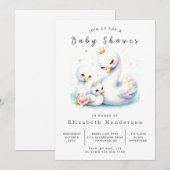 編集可能素朴スワン赤ちゃんシャワー 招待状 (正面/裏面)