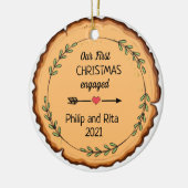 編集可能素朴初めてのクリスマス婚約した セラミックオーナメント (左)