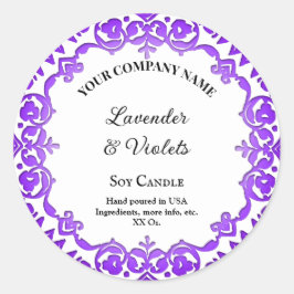 編集可能素朴紫フローラヴィンテージろうそく ラウンドシール