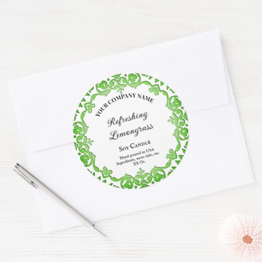 編集可能素朴緑フローラヴィンテージろうそく足ラベル ラウンドシール (封筒)