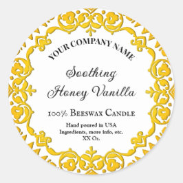 編集可能素朴黄色フローラヴィンテージろうそく ラウンドシール