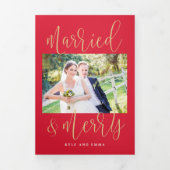 編集可能結婚したメリーカラートリフォールドホリデーカード 三つ折り招待状 (カバー)