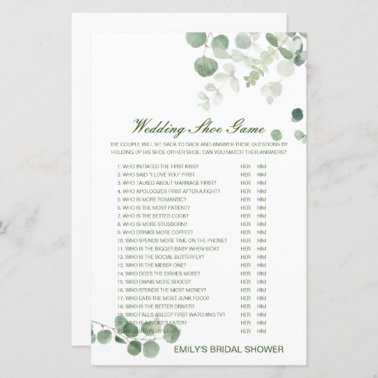 編集可能結婚シューゲームウェディングシャワーゲーム (正面/裏面)