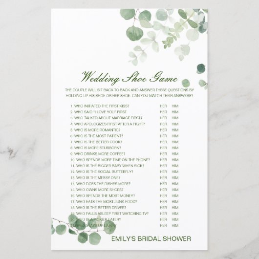 編集可能結婚シューゲームウェディングシャワーゲーム (正面)