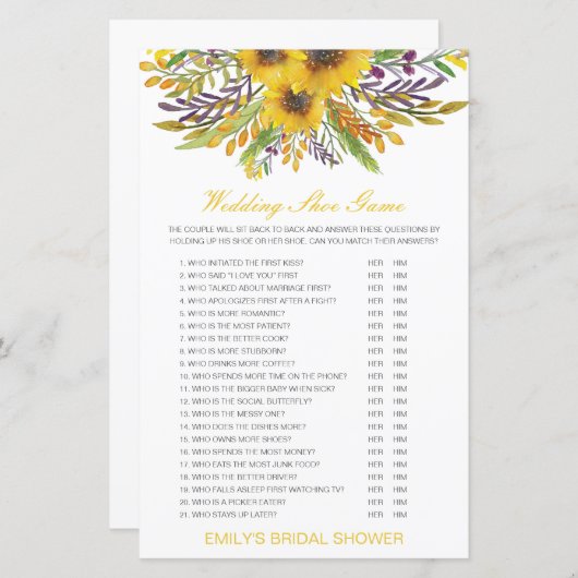 編集可能結婚シューゲームウェディングシャワーゲーム (正面/裏面)