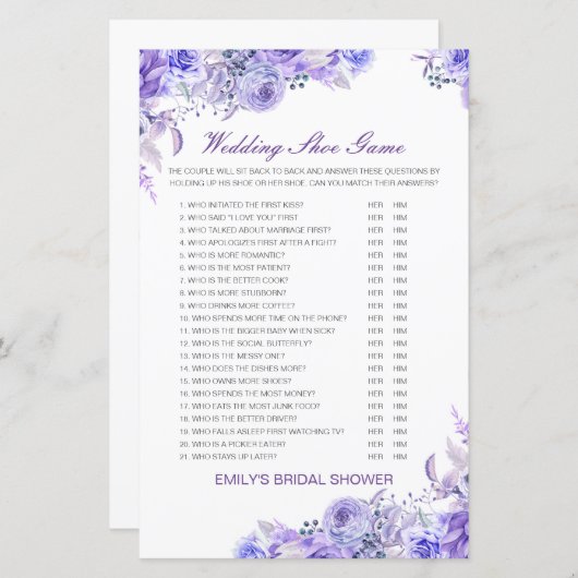 編集可能結婚シューゲームウェディングシャワーゲーム (正面/裏面)