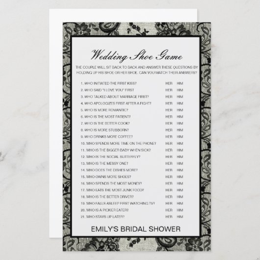 編集可能結婚シューゲームウェディングシャワーゲーム (正面/裏面)