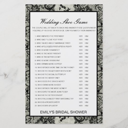 編集可能結婚シューゲームウェディングシャワーゲーム (正面)