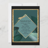 編集可能結婚式招待状エメラルドグリーン、および金ゴールド 招待状 (正面)