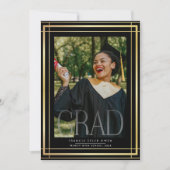 編集可能縁ど金ゴールド高校写真卒業 案内状 (正面)