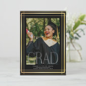 編集可能縁ど金ゴールド高校写真卒業 案内状 (スタンド正面)
