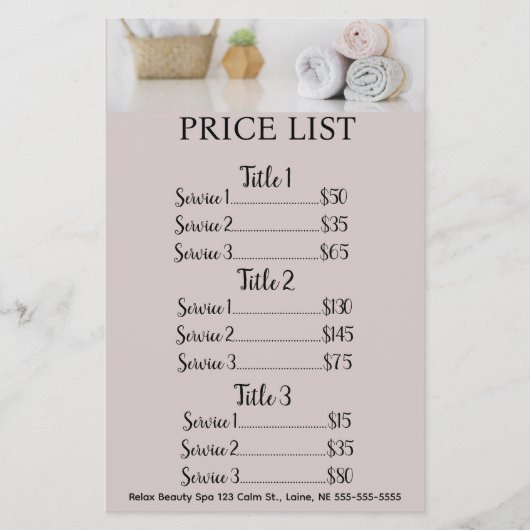 編集可能美しいスパサロン価格表 チラシ (正面)