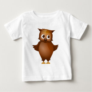 編集可能背景-ブラウンのかわいいフクロウ ベビーTシャツ