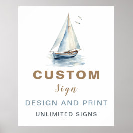 編集可能航海の帆船カスタムの看板 – 青 ポスター