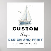 編集可能航海の帆船カスタム誕生日標識 ポスター (正面)