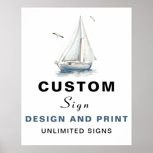 編集可能航海の帆船カスタム誕生日標識 ポスター (正面)