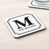 編集可能色の姓/バー/ダイナーのモノグラム コースター (左側)
