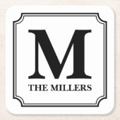 編集可能色の姓/バー/ダイナーのモノグラム スクエアペーパーコースター (正面)