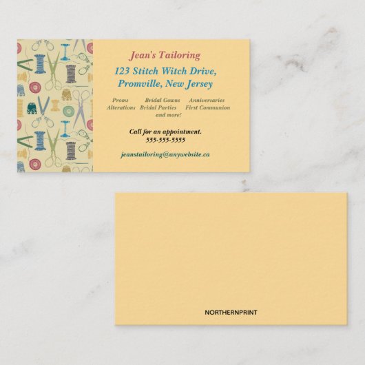 編集可能裁縫供給テーラーシーストレス 名刺 (正面/裏面)