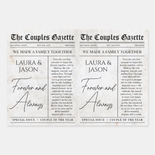 編集可能記念日の新聞フラワーブーケ ラッピングペーパーシート (正面3)