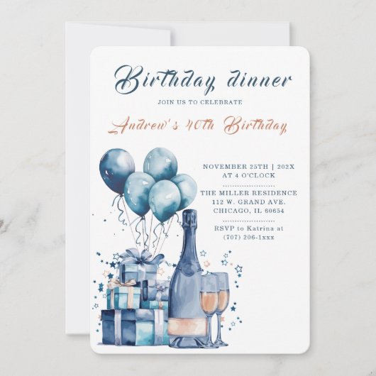 編集可能誕生日ディナー招待状 招待状 (正面)