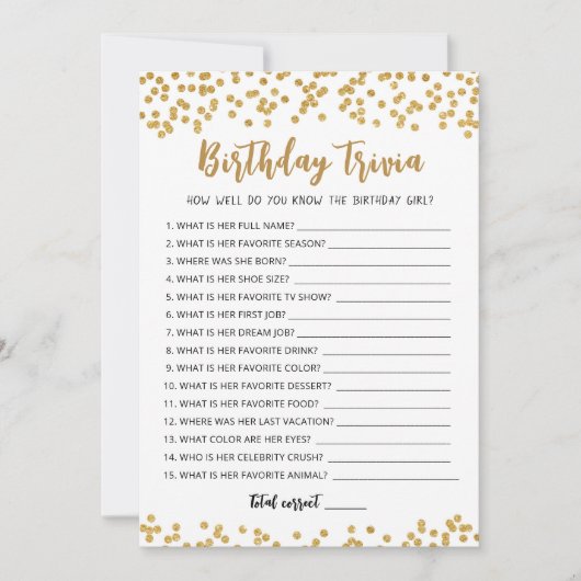 編集可能誕生日トリビアゲームカード 招待状 (正面)