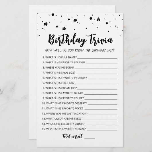 編集可能誕生日トリビア誕生日パーティーゲーム (正面/裏面)