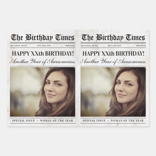 編集可能誕生日新聞フラワーブーケ ラッピングペーパーシート (正面3)