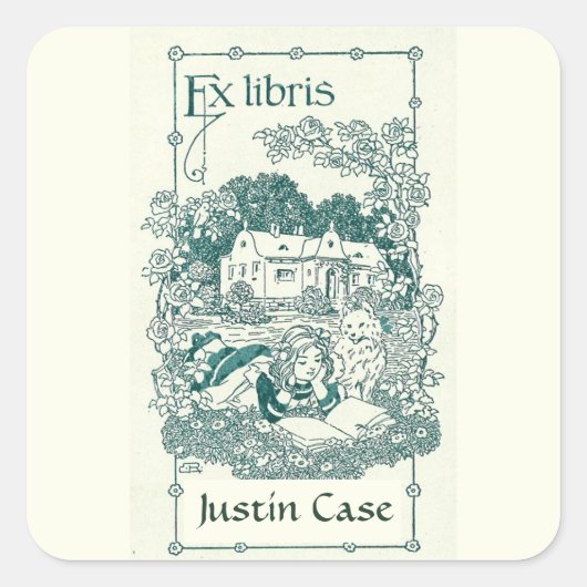 編集可能読ガールズインフロントオブハウス蔵書票 スクエアシール (正面)