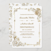 編集可能金ゴールドと白結婚色 招待状 (正面/裏面)