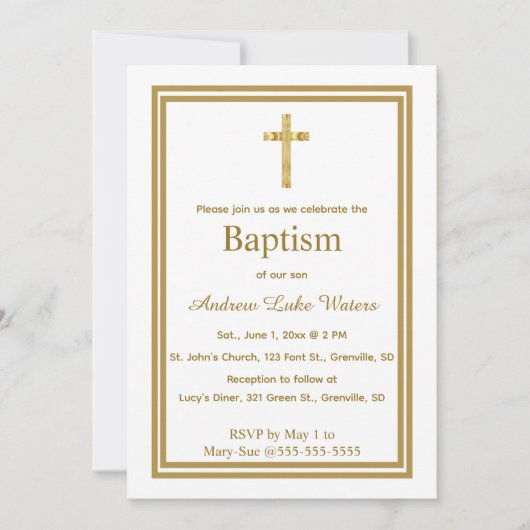 編集可能金ゴールドクロスバプテスマ招待状 招待状 (正面)