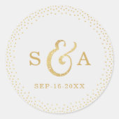 編集可能金ゴールドグリッターヴィンテージ結婚式モノグラム ラウンドシール (正面)
