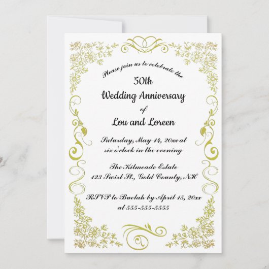 編集可能金ゴールドハート花離れ輪旋回 招待状 (正面)