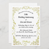 編集可能金ゴールドハート花離れ輪旋回 招待状 (正面/裏面)