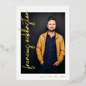 編集可能金ゴールド名写真大学卒業 箔招待状 (正面)