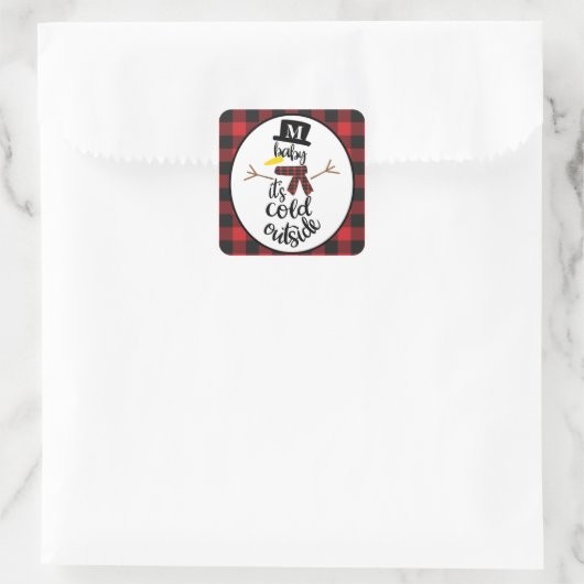 編集可能雪だるまレッド&ブラックバッファロープレイド スクエアシール (バッグ)