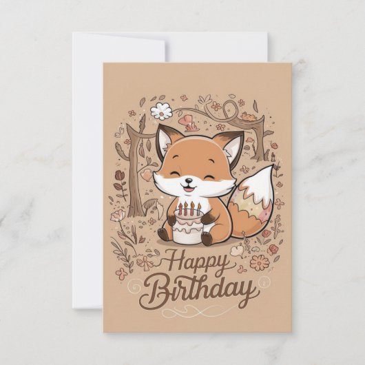 編集可能魅力的キツネ誕生日 カード (正面)