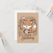 編集可能魅力的キツネ誕生日 カード (正面/裏面インサイチュ)