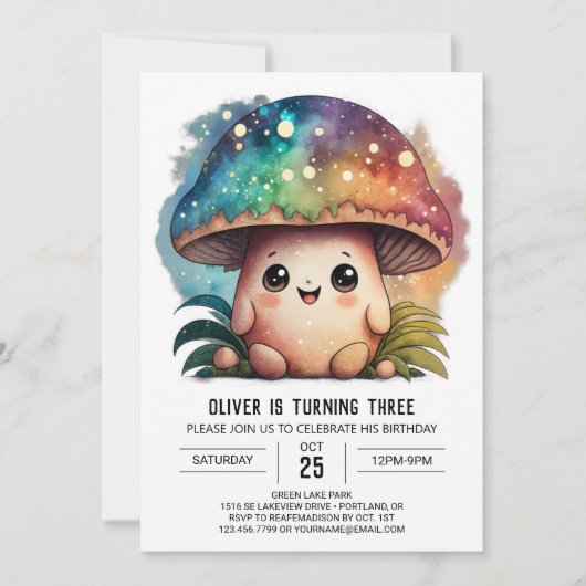 編集可能魅力的キノコ誕生日招待状 招待状 (正面)