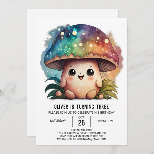 編集可能魅力的キノコ誕生日招待状 招待状 (正面/裏面)