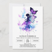 編集可能魅力的妖精誕生日 招待状 (正面)