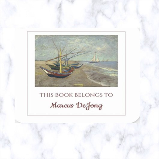 編集可能魚釣りボートバイヴァンゴッホ蔵書票 スクエアシール
